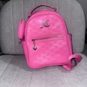 Pink Embossed Mini Backpack with Heart Charm